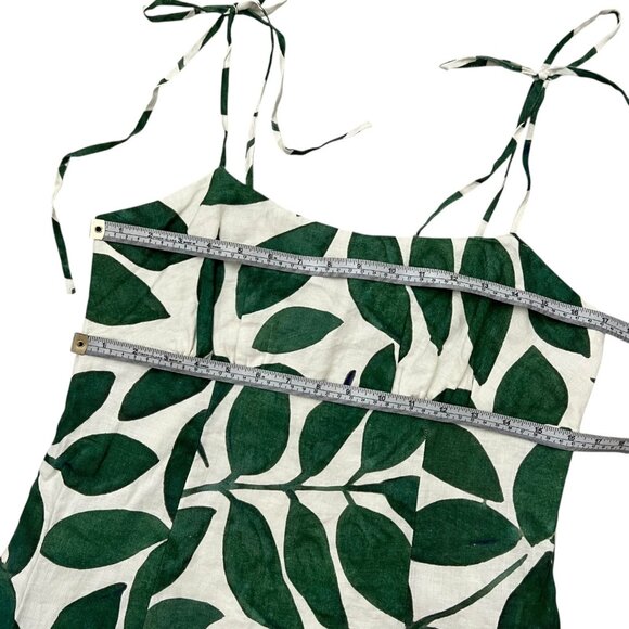 And Other Stories Leaf Print Linen Mini Babydoll Dress Green 10 Resort Coastal - Picture 10 of 11